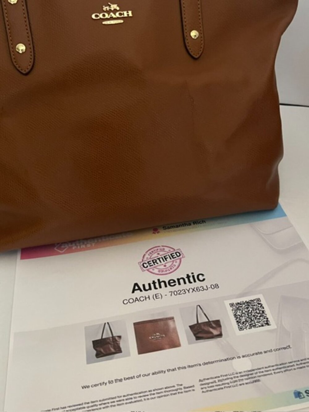 Coach Pebbled Leather City Zip Tote Bag Brown w/COA EUC - Picture 12 of 12